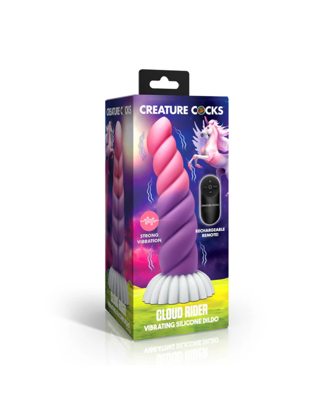 Creature Cocks Cloud Rider Unicorn (Pink Purple White) – 5.6" Vibrating Silicone Dildo