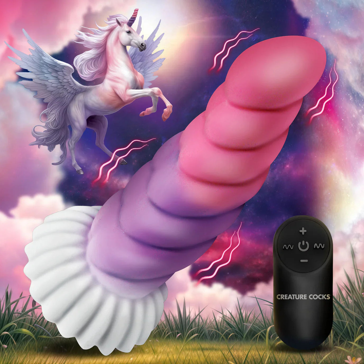 Creature Cocks Cloud Rider Unicorn (Pink Purple White) – 5.6" Vibrating Silicone Dildo