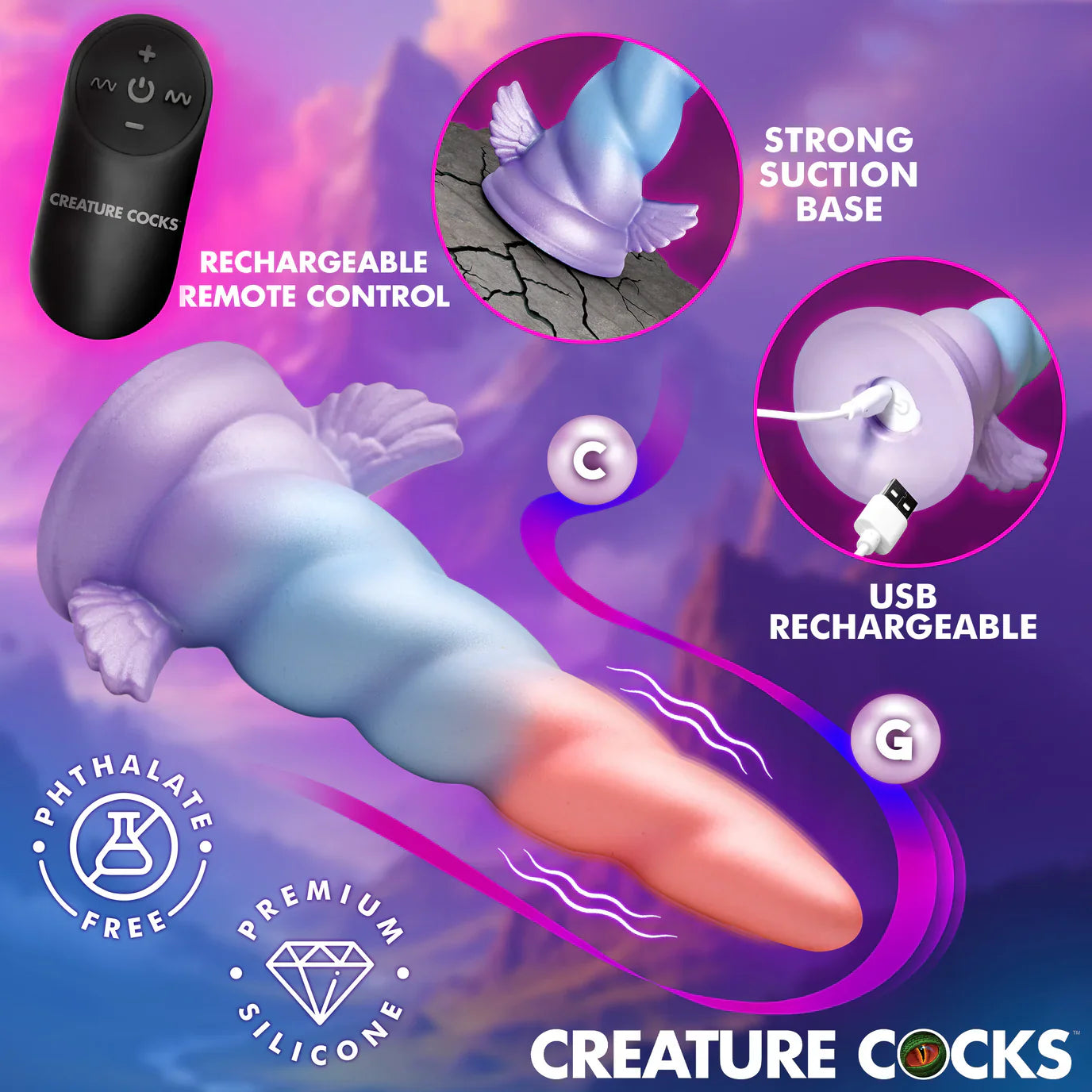 Creature Cocks Deluxe Dream Rider (Purple) – 7.8" Silicone Vibrating Unicorn Dildo