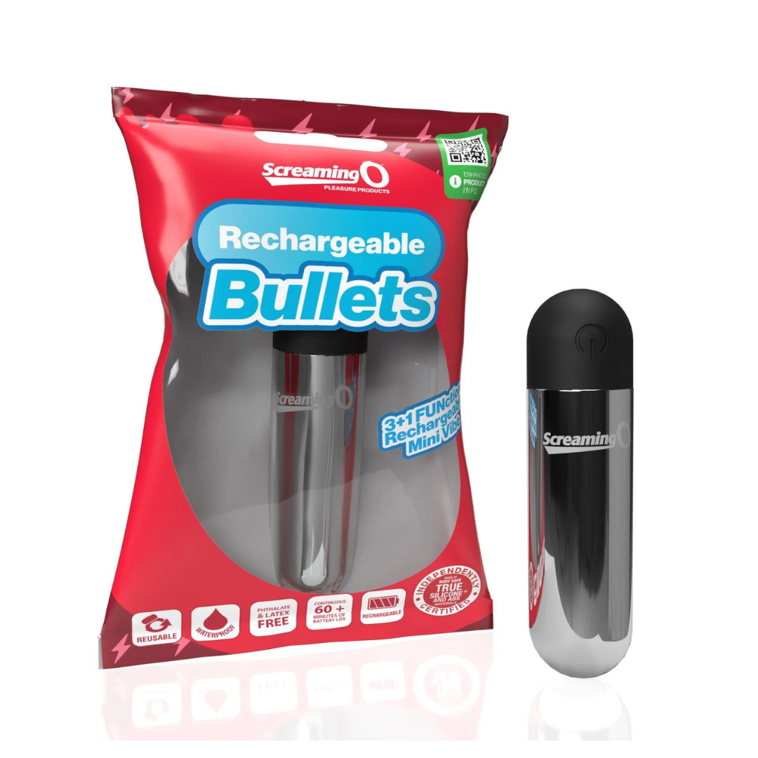 Rechargeable Bullet Vibrator (Silver) – Waterproof Body-Safe ABS with 3 Speeds and Pulse Pattern
