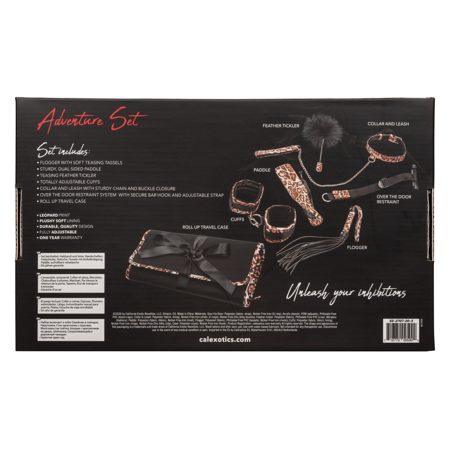 Unleashed Adventure Set 7-Piece Animal Print Faux Leather BDSM Kit with Travel Case