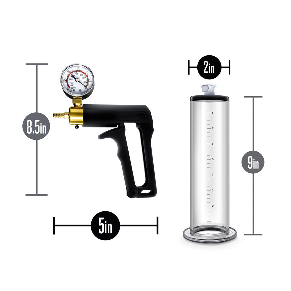 Blush Performance VX7 Vacuum Penis Pump with Brass Trigger and Pressure Gauge – Clear Penis Pump