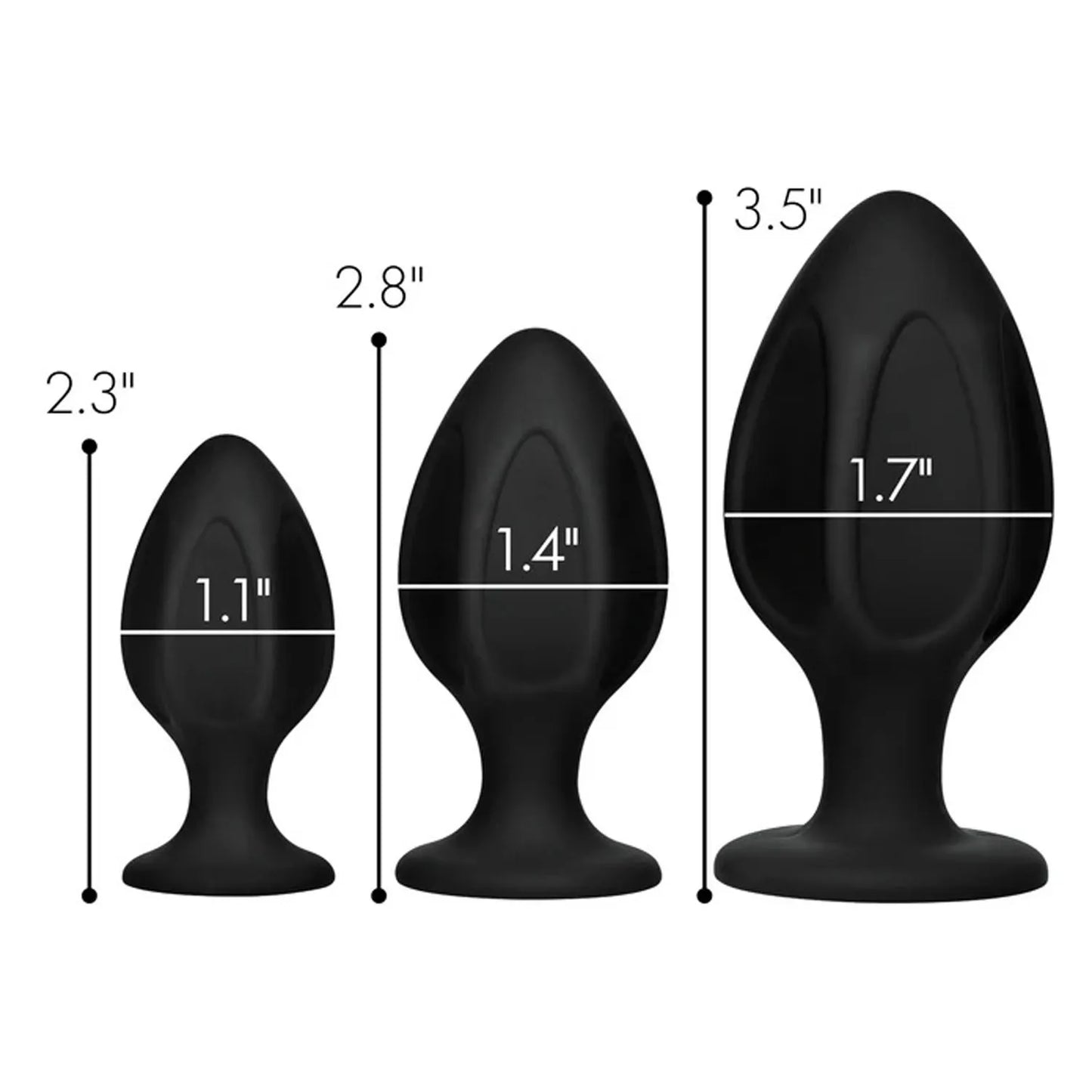 Triple Juicers (Black) – Silicone Anal Trainer Set with Suction Base