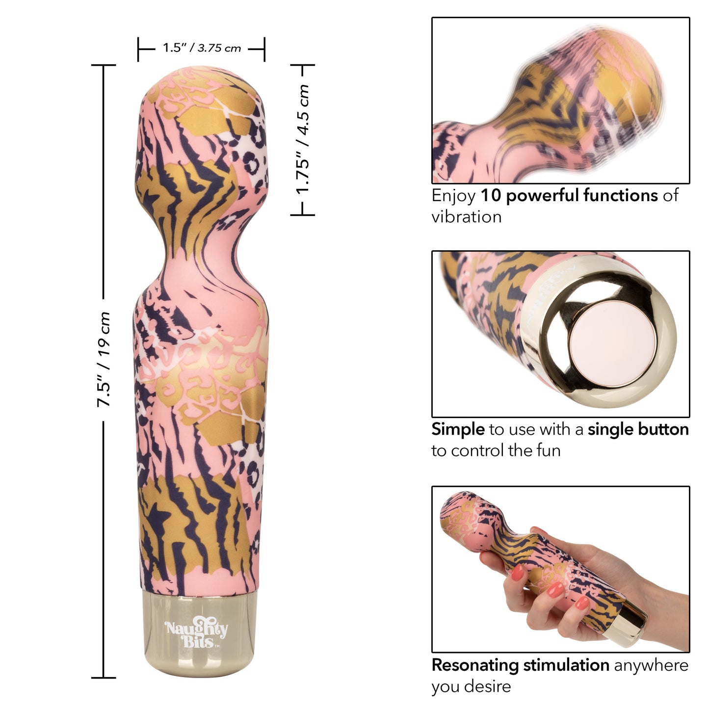 Naughty Bits WTF Wand to Fuck Pink and Gold Flexible Silicone Personal Massager - Waterproof