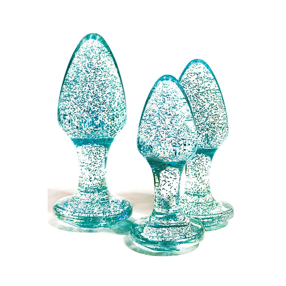 Adam & Eve Glitter Gem 3-Piece Butt Plug Set - Blue Sparkle