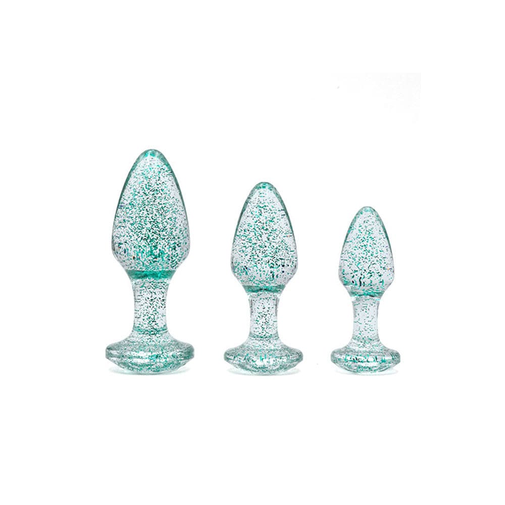 Adam & Eve Glitter Gem 3-Piece Butt Plug Set - Blue Sparkle