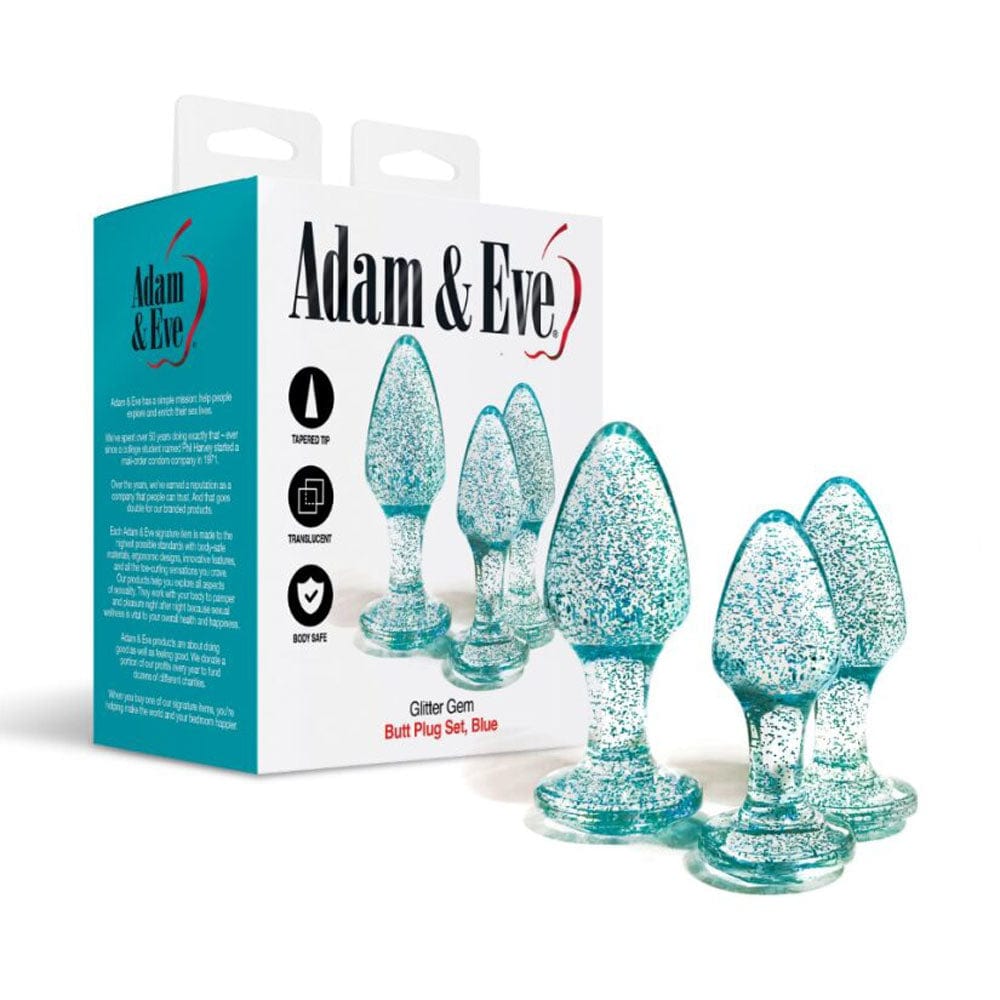 Adam & Eve Glitter Gem 3-Piece Butt Plug Set - Blue Sparkle