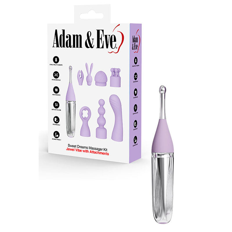Adam & Eve Sweet Dreams Massager Kit 8 Tips Lavender Rechargeable