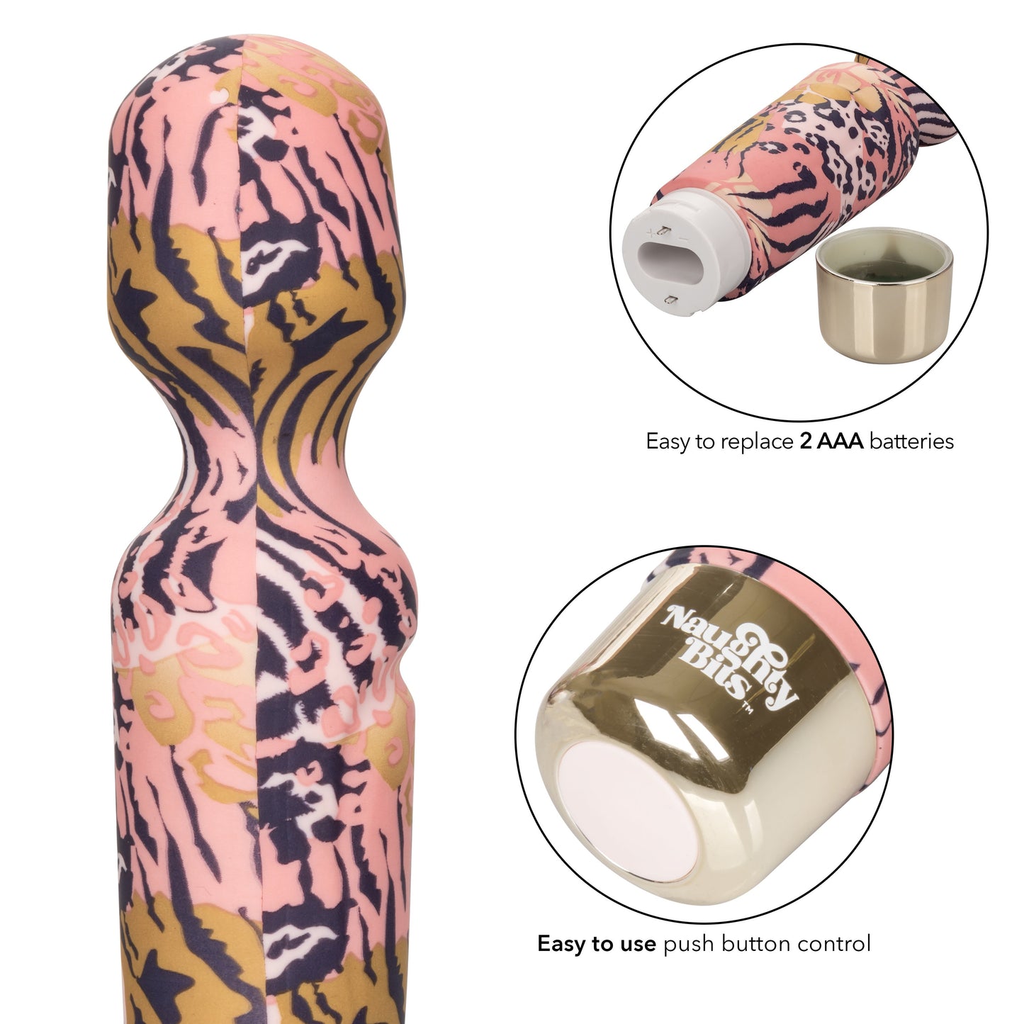 Naughty Bits WTF Wand to Fuck Pink and Gold Flexible Silicone Personal Massager - Waterproof