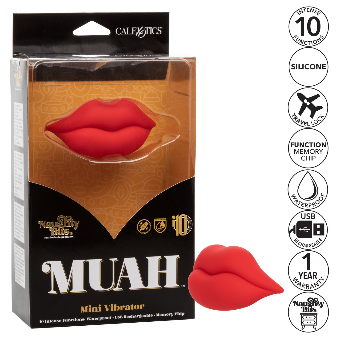 Naughty Bits MUAH Mini Red Lip-Shaped Silicone Vibrator 3.25 Inches Waterproof