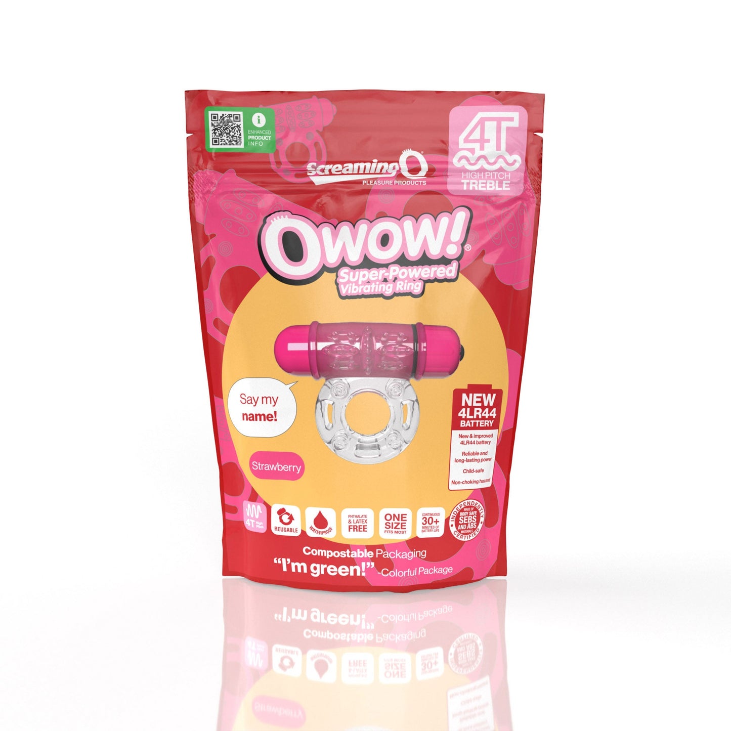 Screaming O 4T OWow Super Powered Vibrating Ring Strawberry Color Body Safe Waterproof