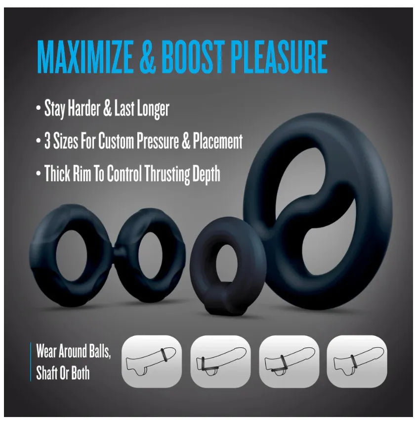Performance Plus Throttle (Black) – Versatile 3-Ring Set Cock and Ball Stretcher