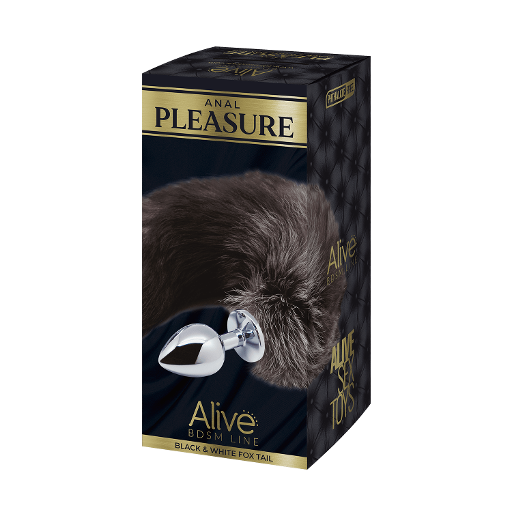 Alive Black and White Fox Tail Plug Small