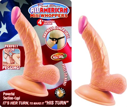 All American Mini 4 Inch Curved Dong With Balls Flesh