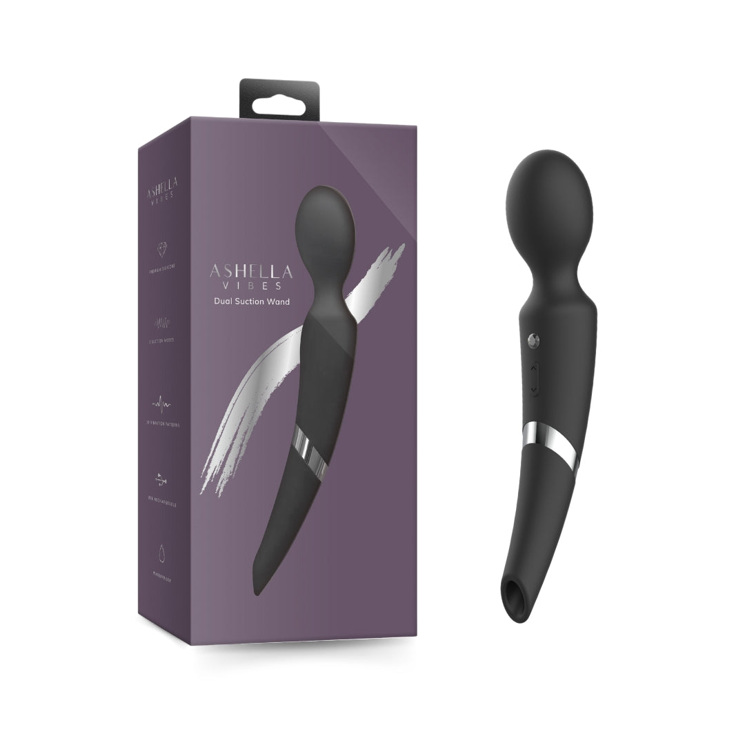 Ashella Vibes Dual Suction Wand Black Silicone Waterproof