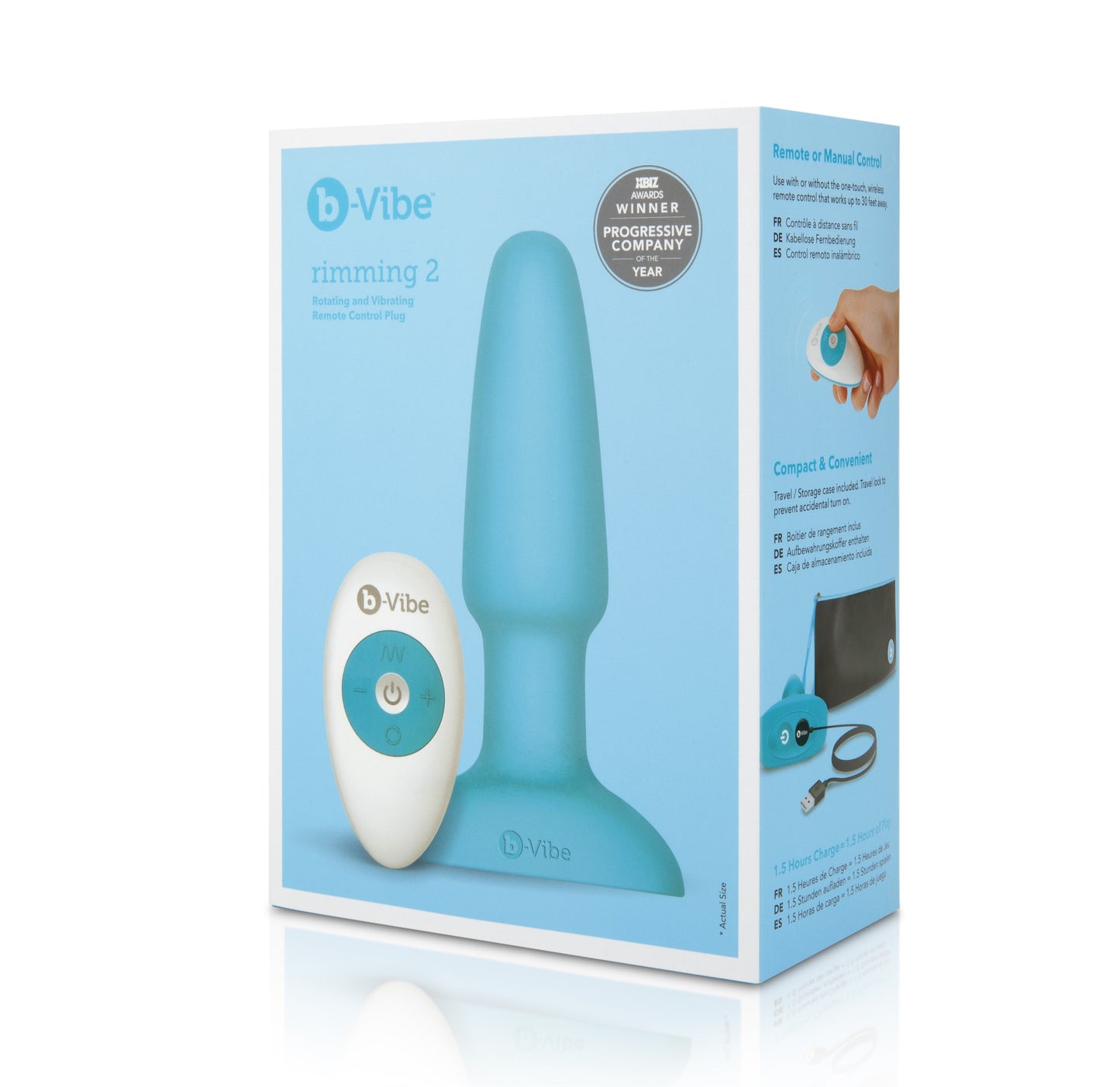 B-Vibe Rimming Plug 2 Teal Rotating and Vibrating Remote Control Anal Plug