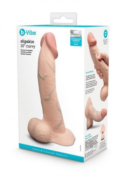 B-Vibe Slipskin Realistic Silicone Dildo 10 Inch Curved Cream