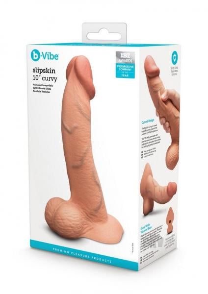 B-Vibe Slipskin Realistic Silicone Dildo 10 Inch Curved Mocha