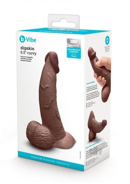 B-Vibe Slipskin Realistic Silicone Dildo 6.5 Inch Curved Brown