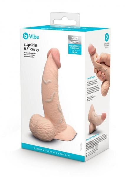 B-Vibe Slipskin Realistic Silicone Dildo 6.5 Inch Curved Cream