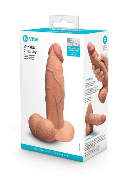 B-Vibe Slipskin Realistic Silicone Dildo 7 Inch Girthy Mocha