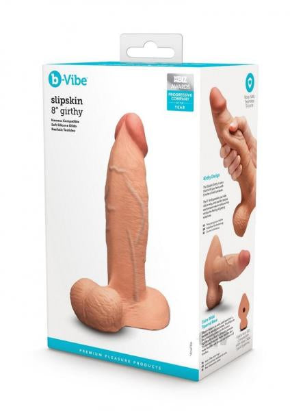 B-Vibe Slipskin Realistic Silicone Dildo 8 Inch Girthy Mocha