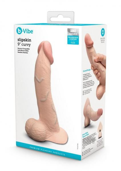 B-Vibe Slipskin Realistic Silicone Dildo 9 Inch Curved Cream
