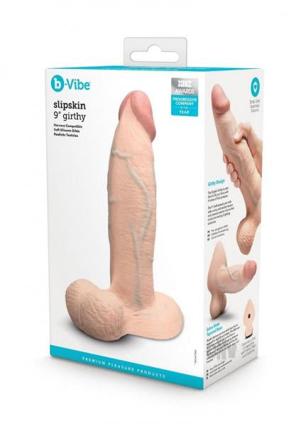 B-Vibe Slipskin Realistic Silicone Dildo 9 Inch Girthy Cream