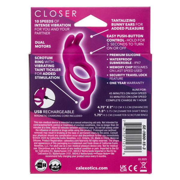 Closer Intimate Vibrating Ring with Bunny Ears Pink