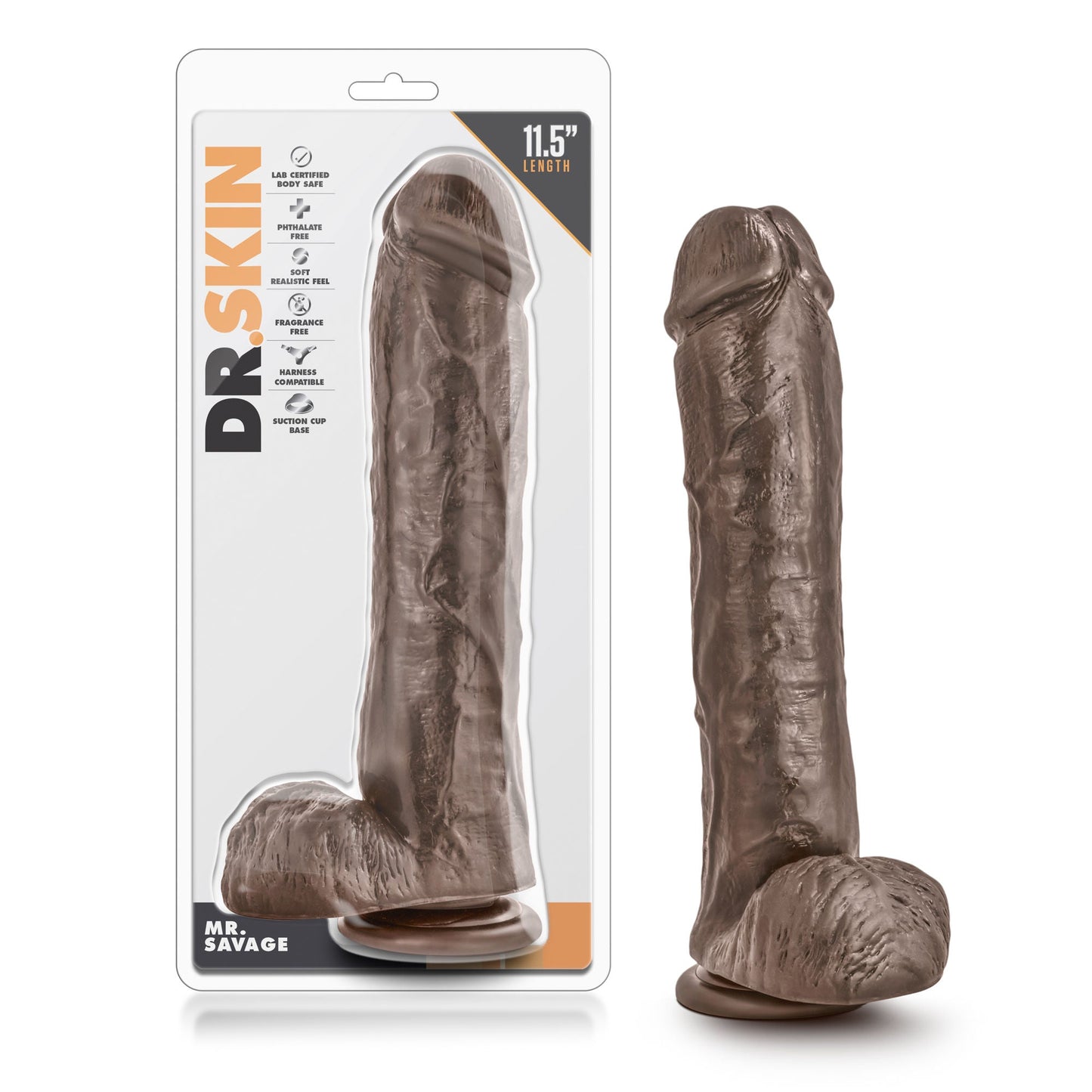 Dr. Skin Mr. Savage (Chocolate) – 11.5 Inch Dildo with Suction Cup