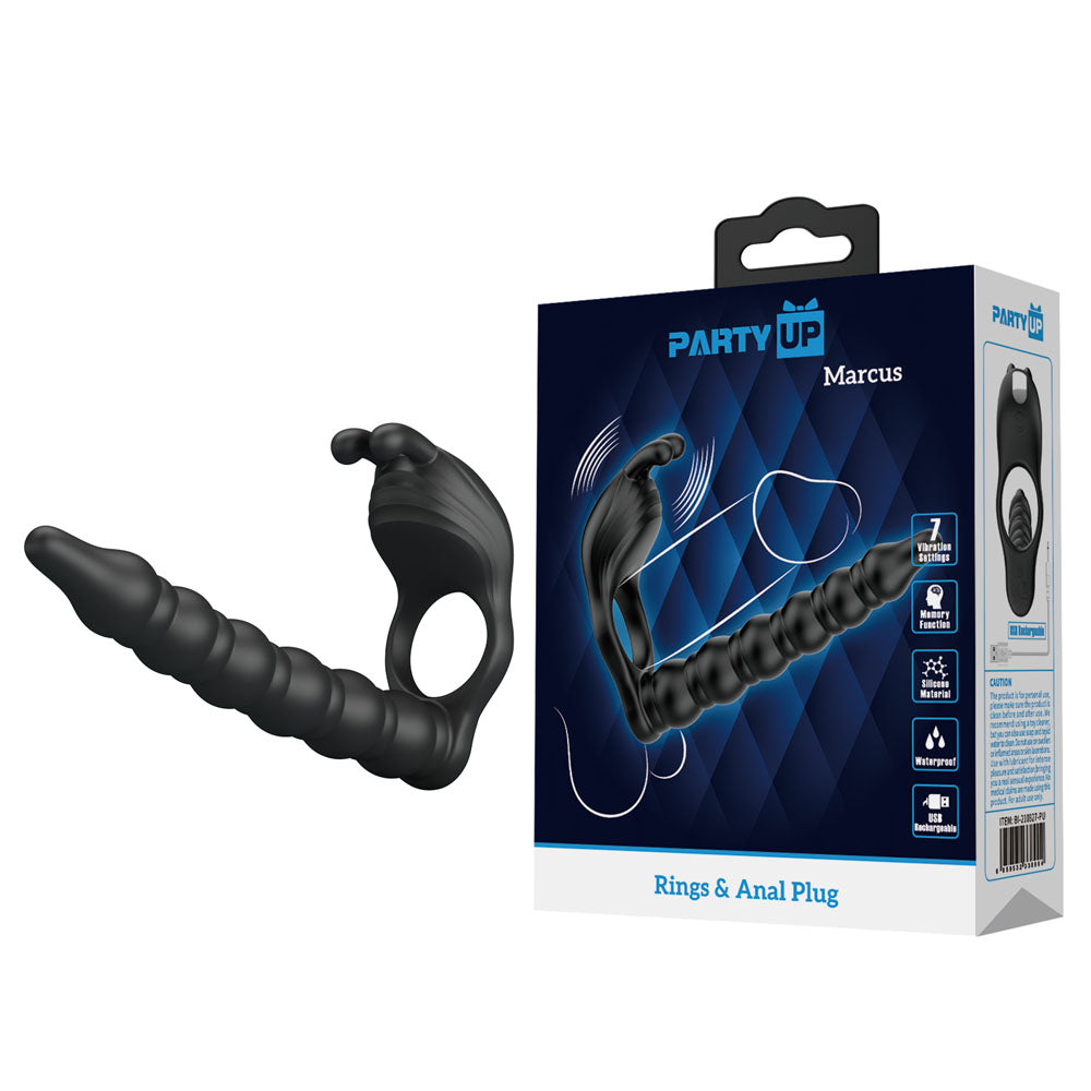 Party Up Marcus (Black) – USB Rechargeable Vibrating Cock Ring and Anal Plug