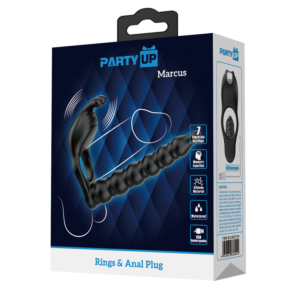 Party Up Marcus (Black) – USB Rechargeable Vibrating Cock Ring and Anal Plug