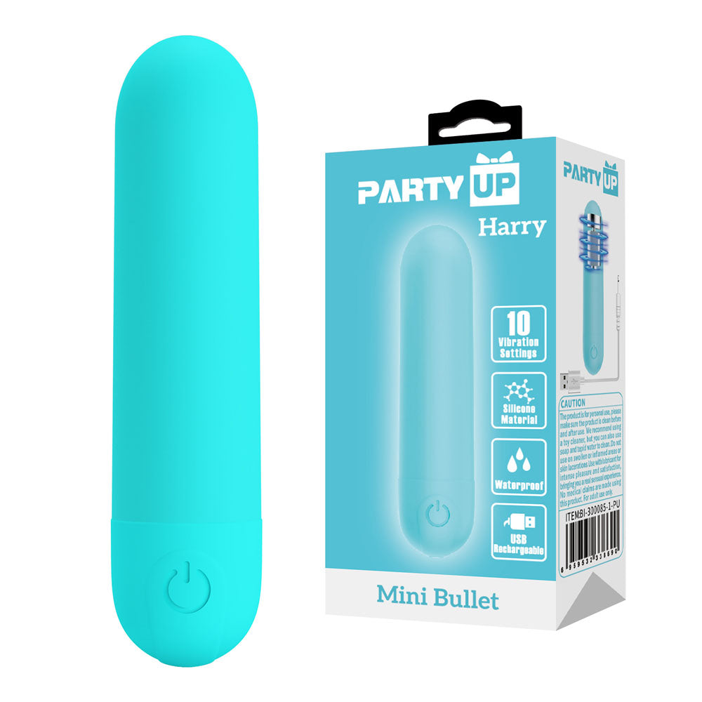 Party Up Harry Mini Bullet (Teal) – USB Rechargeable 8 cm Bullet Vibrator
