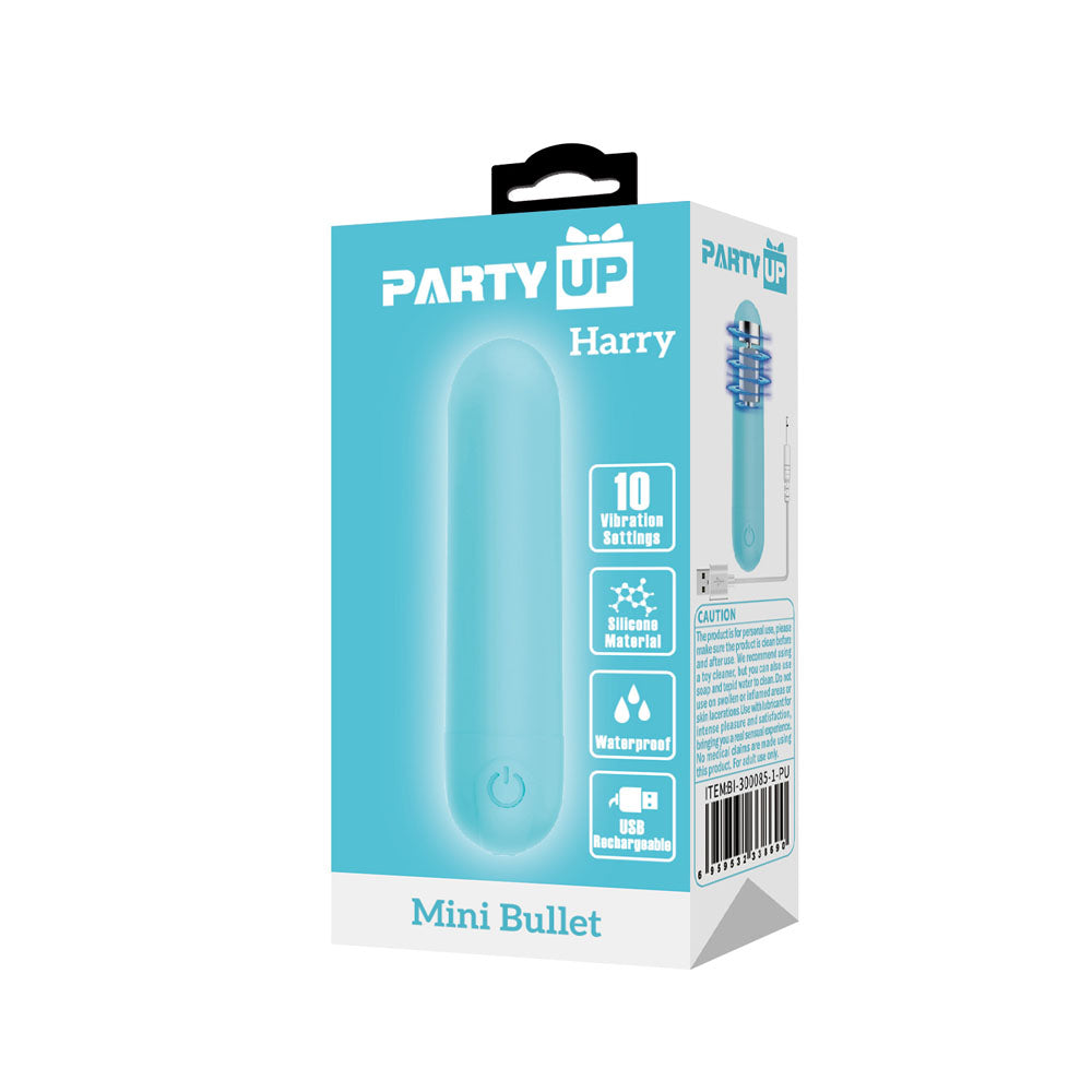Party Up Harry Mini Bullet (Teal) – USB Rechargeable 8 cm Bullet Vibrator