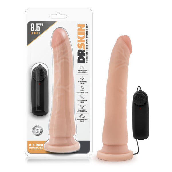 Dr. Skin 8.5 Inch Vibrating Realistic Cock (Vanilla) – Slim Vibrator With Suction Cup