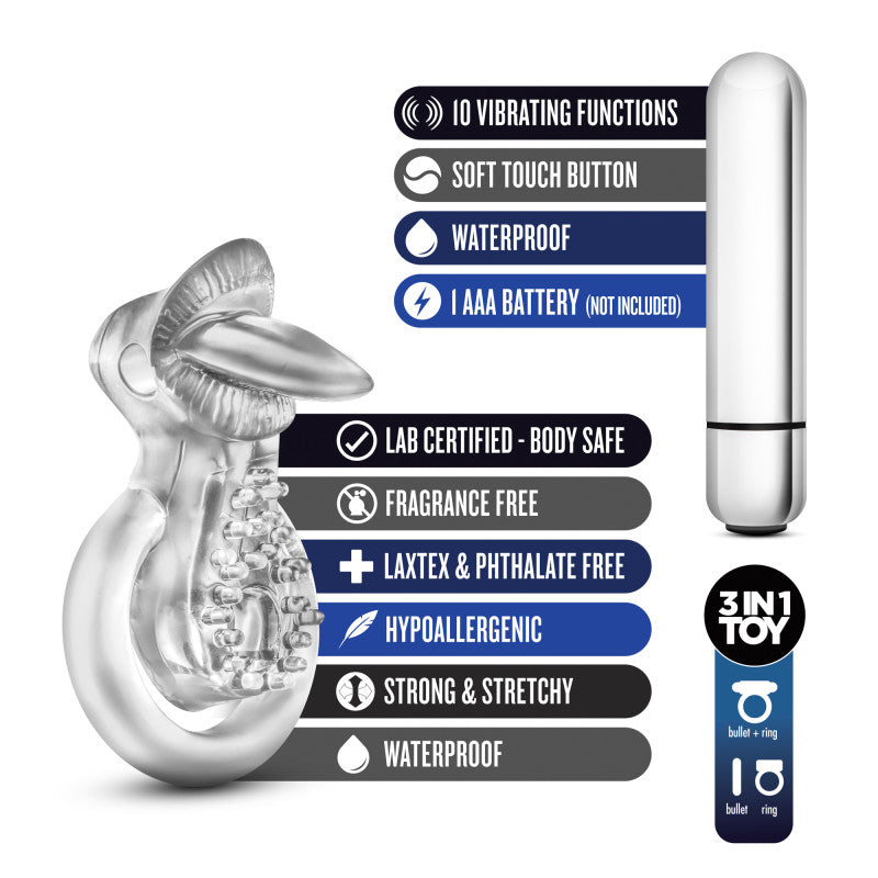 Stay Hard 10 Function Vibrating Tongue Ring Clear 2.5 Inch
