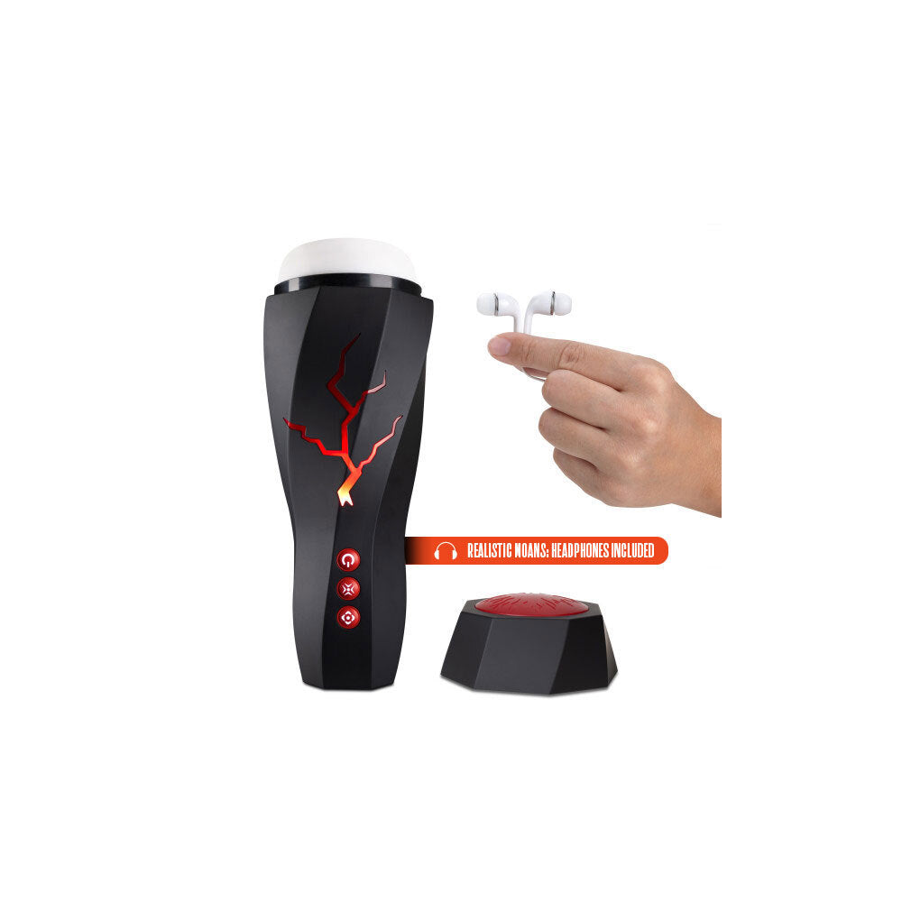 M for Men Storm (White) – Ribbed Masturbator Cup Vibrator with 7 Vibration Functions and Suction