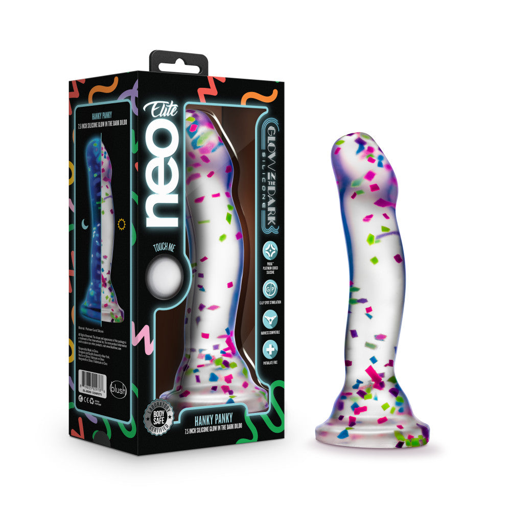 Hanky Panky Confetti Filled Clear 7.5" Dildo Glow in the Dark