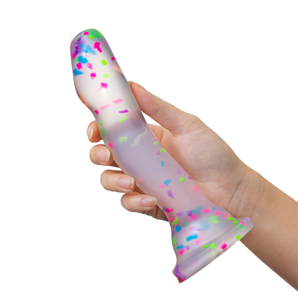 Hanky Panky Confetti Filled Clear 7.5" Dildo Glow in the Dark