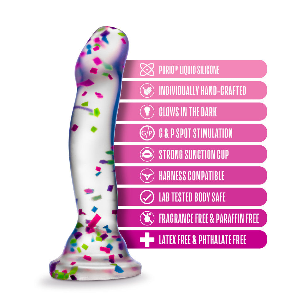 Hanky Panky Confetti Filled Clear 7.5" Dildo Glow in the Dark