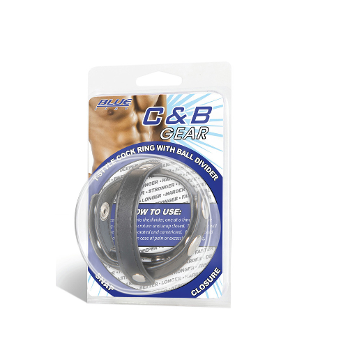 Blue Line T-Style Cock Ring with Ball Divider Black PVC One Size 10 x 5.3 x 15.3 cm