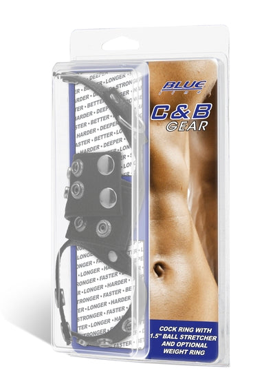 Blue Line Cock Ring With 1.5 Inch Ball Stretcher and Optional Weight Ring