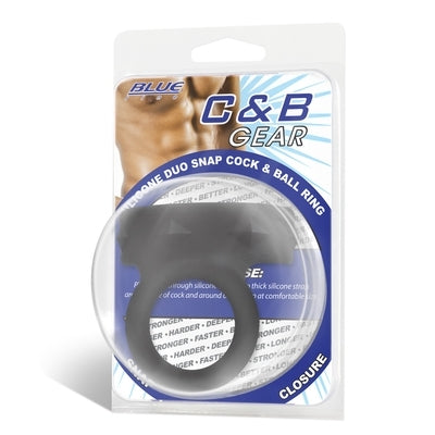 Blue Line Duo Snap Silicone Cock and Ball Ring with Dual Size Closure