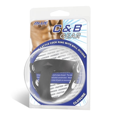 Blue Line T-Style Silicone Cock Ring With Ball Divider Closure