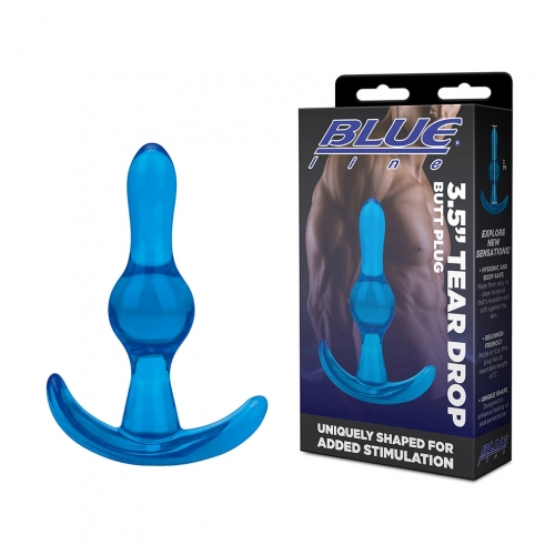 Blue Line 3.5 Inch Tear Drop Butt Plug in Transparent Blue