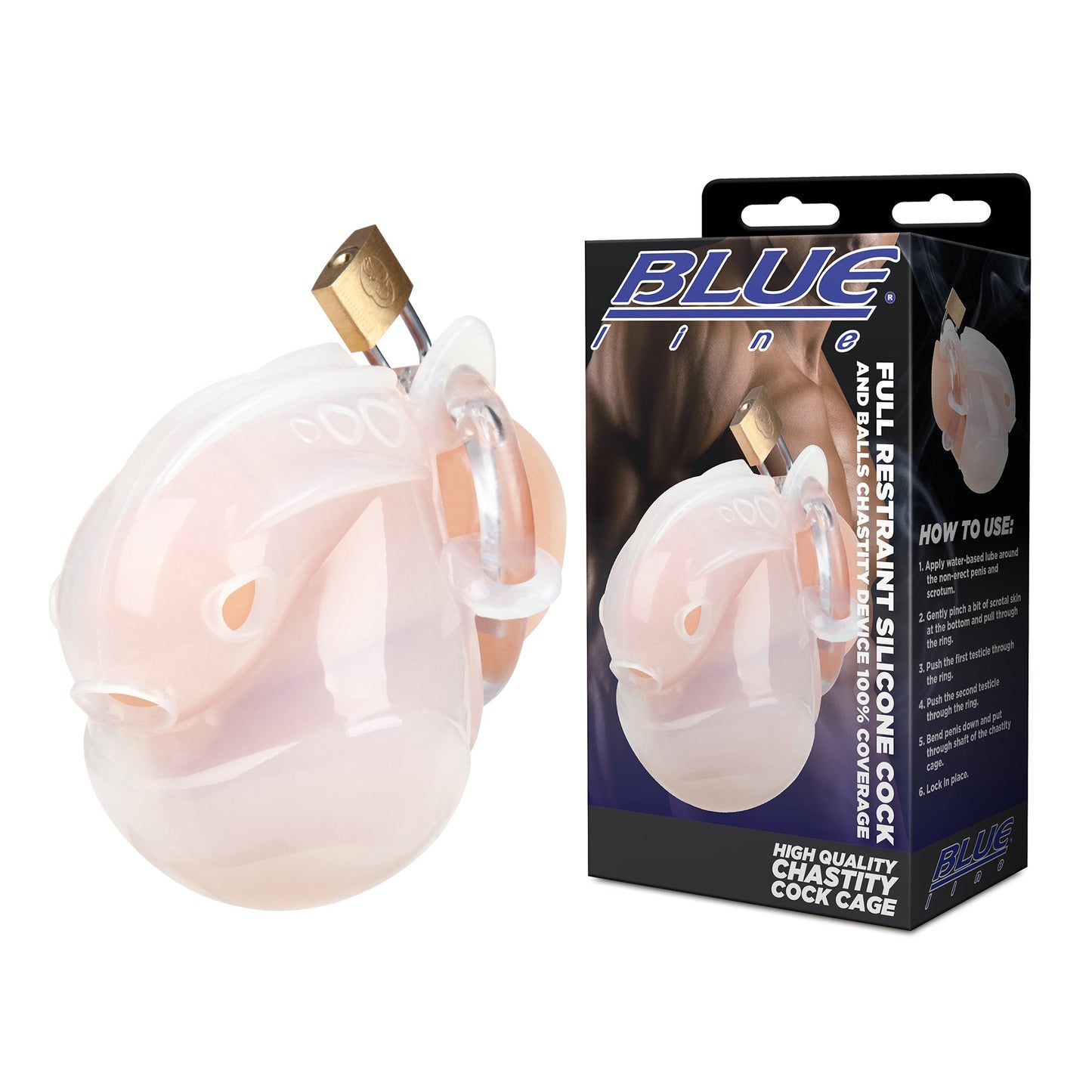 Blue Line Full Restraint Silicone Cock and Balls Chastity Device