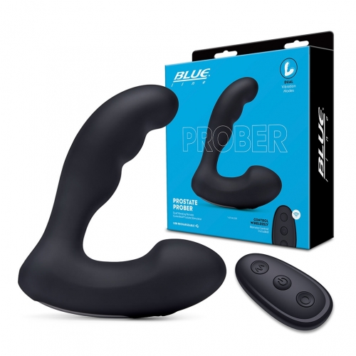 Blue Line Prober Dual Vibrating Remote Controlled Black Silicone Prostate Stimulator