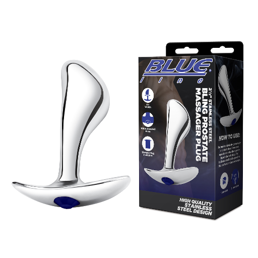 Blue Line 2.5 Inch Stainless Steel Bling Prostate Massager Plug