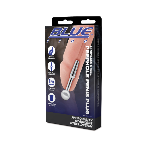 Blue Line Stainless Steel Peephole Penis Plug 1 3/4 Inch Length with Bulb Tip and Storage Bag