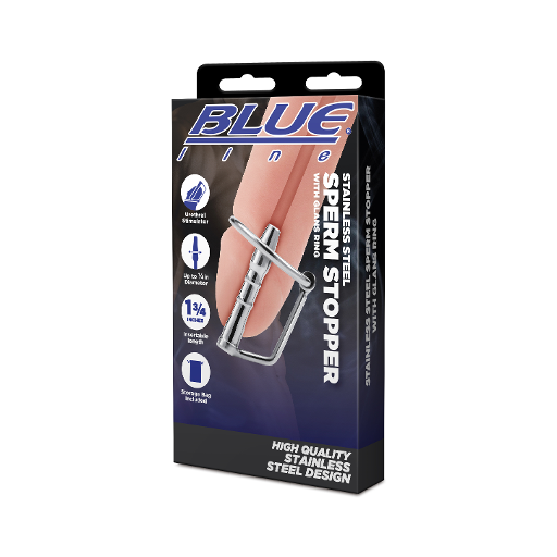 Blue Line Stainless Steel Sperm Stopper with Glans Ring 1 3/4 Inch Insertable Length